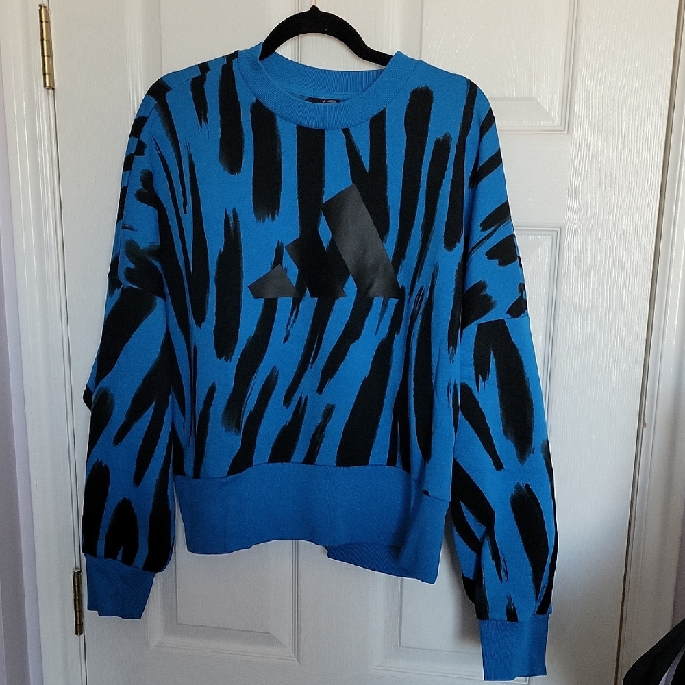 Adidas Blue and Black Women's Sweatshirt